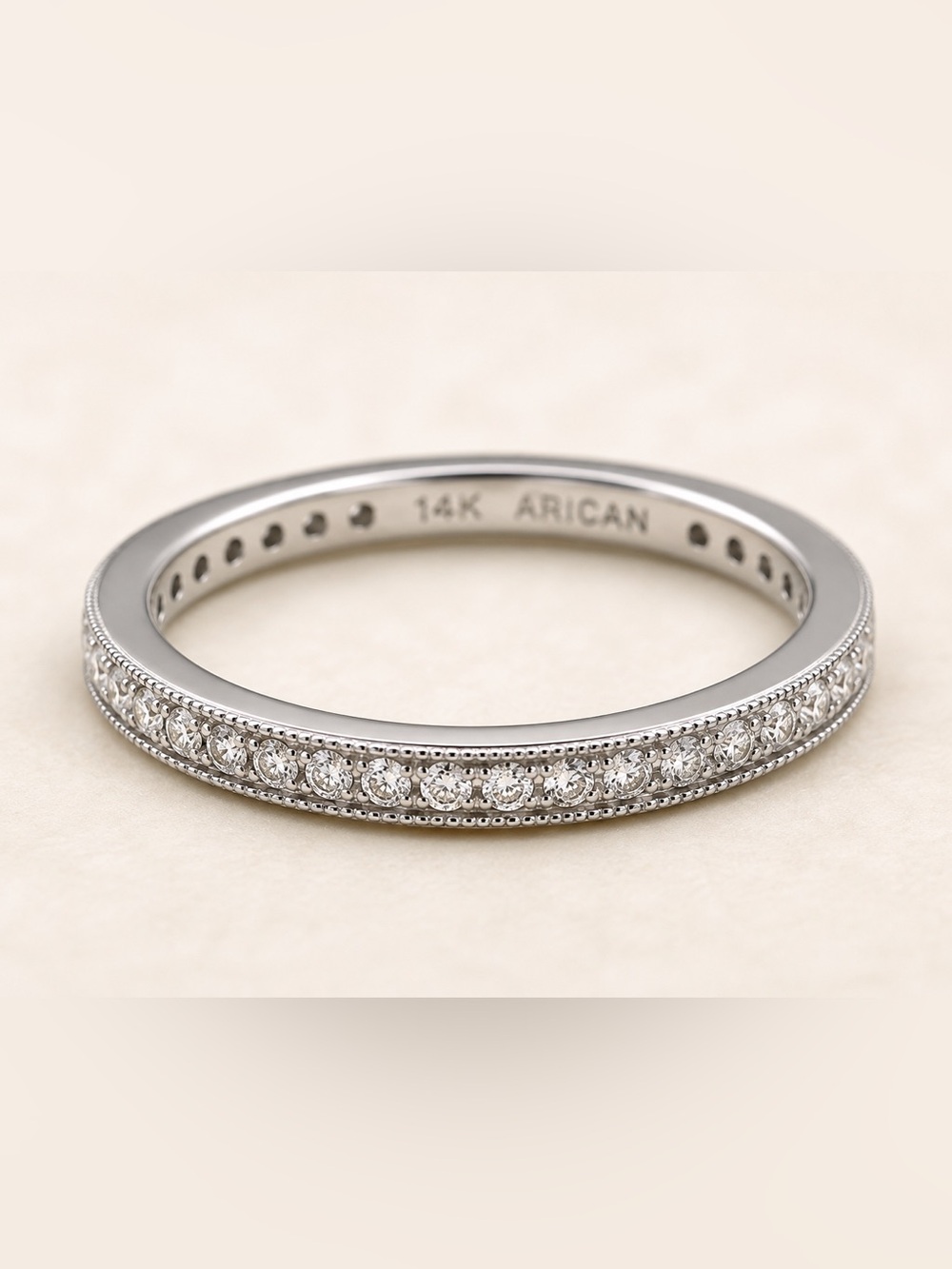 14K White Gold Diamond Milgrain Eternity Band - - Picture 2 of 3